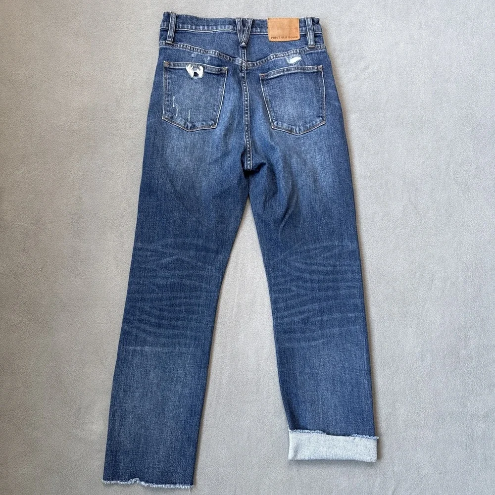 Point‎ Sur Jeans Womens 27 Blue High Rise Slim Boy Distressed Patched Raw Hem
